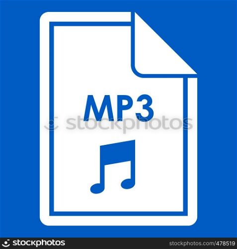 File MP3 icon white isolated on blue background vector illustration. File MP3 icon white