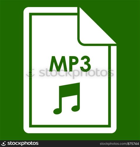 File MP3 icon white isolated on green background. Vector illustration. File MP3 icon green