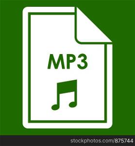File MP3 icon white isolated on green background. Vector illustration. File MP3 icon green