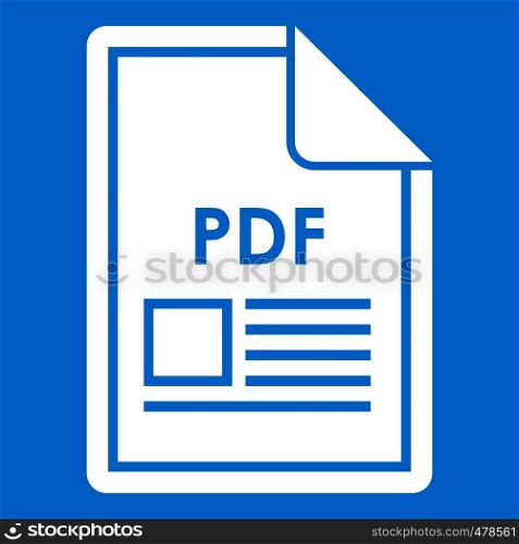 File PDF icon white isolated on blue background vector illustration. File PDF icon white