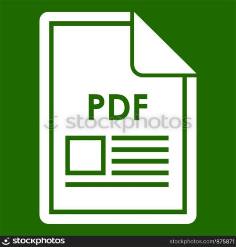 File PDF icon white isolated on green background. Vector illustration. File PDF icon green
