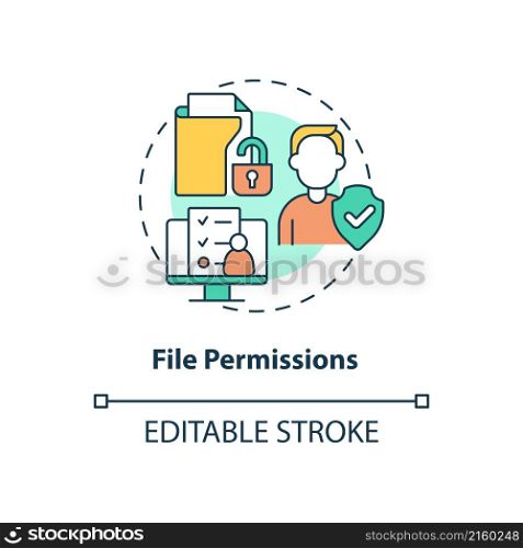 File permissions concept icon. Integrity of sensitive data abstract idea thin line illustration. Isolated outline drawing. Editable stroke. Roboto-Medium, Myriad Pro-Bold fonts used. File permissions concept icon