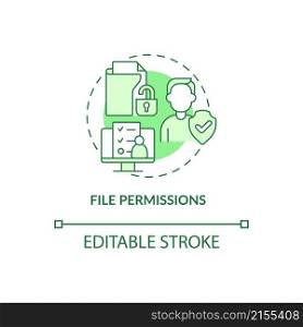 File permissions green concept icon. Sensitive data Integrity abstract idea thin line illustration. Isolated outline drawing. Editable stroke. Roboto-Medium, Myriad Pro-Bold fonts used. File permissions green concept icon