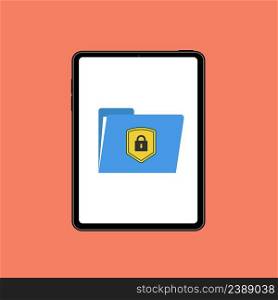 File protection concept with tablet. Vector HD illustration. File protection concept with tablet. Vector illustration