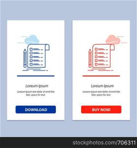 File, Report, Invoice, Card, Checklist Blue and Red Download and Buy Now web Widget Card Template