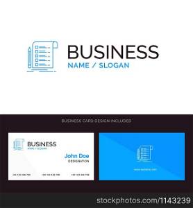 File, Report, Invoice, Card, Checklist Blue Business logo and Business Card Template. Front and Back Design