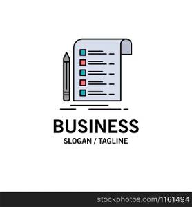 File, Report, Invoice, Card, Checklist Business Logo Template. Flat Color