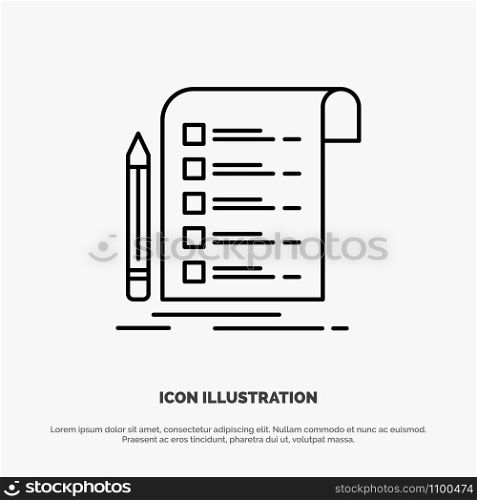 File, Report, Invoice, Card, Checklist Line Icon Vector