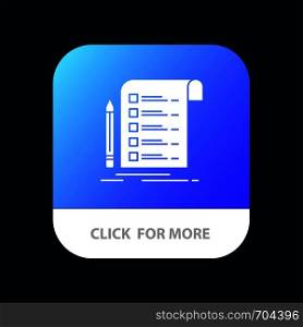 File, Report, Invoice, Card, Checklist Mobile App Button. Android and IOS Glyph Version