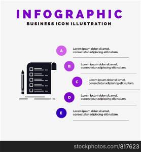 File, Report, Invoice, Card, Checklist Solid Icon Infographics 5 Steps Presentation Background