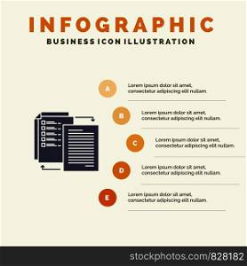 File, Share, Transfer, Wlan, Share it Solid Icon Infographics 5 Steps Presentation Background