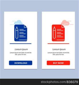 File, Text, Education, Pencil Blue and Red Download and Buy Now web Widget Card Template