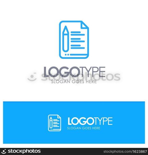 File, Text, Education, Pencil Blue outLine Logo with place for tagline
