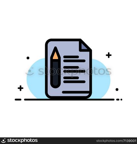 File, Text, Education, Pencil Business Flat Line Filled Icon Vector Banner Template