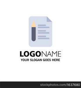 File, Text, Education, Pencil Business Logo Template. Flat Color