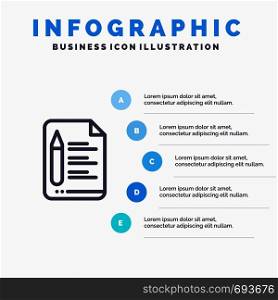 File, Text, Education, Pencil Line icon with 5 steps presentation infographics Background