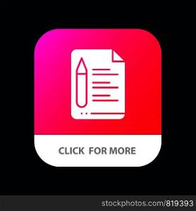 File, Text, Education, Pencil Mobile App Button. Android and IOS Glyph Version