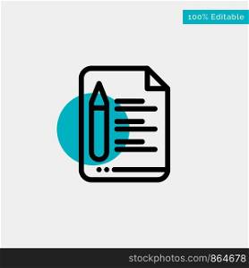 File, Text, Education, Pencil turquoise highlight circle point Vector icon