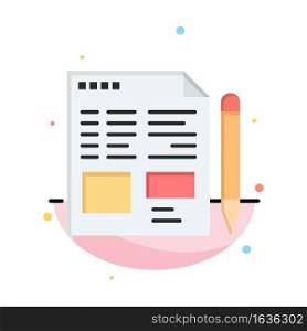 File, Text, Pencil, Education Abstract Flat Color Icon Template