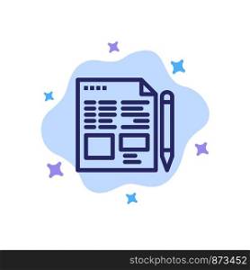 File, Text, Pencil, Education Blue Icon on Abstract Cloud Background