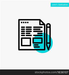File, Text, Pencil, Education turquoise highlight circle point Vector icon