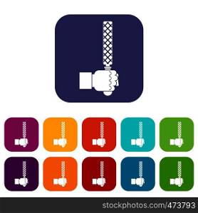 File tool in man head icons set vector illustration in flat style In colors red, blue, green and other. File tool in man head icons set flat