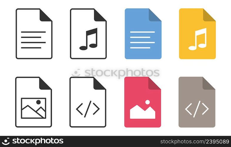 File types icon set. Formats and labels document illustration symbol. Sign page vector.