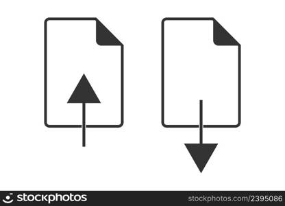 File upload and download icon. Save and type document illustration symbol. Sign app button vector.