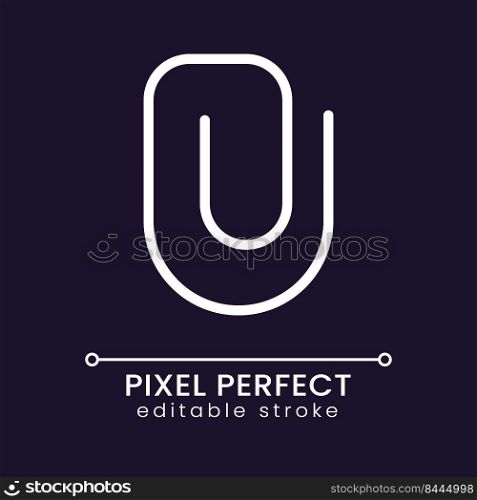 File upload button pixel perfect RGB color icon for dark theme. Paper clip symbol. Website for business. Simple filled line drawing on night mode background. Editable stroke. Poppins font used. File upload button pixel perfect RGB color icon for dark theme
