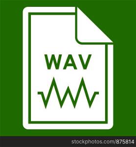 File WAV icon white isolated on green background. Vector illustration. File WAV icon green