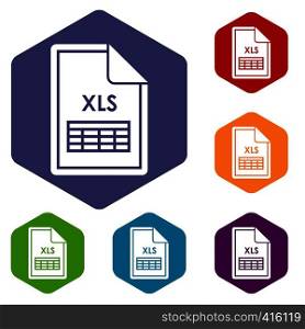 File XLS icons set rhombus in different colors isolated on white background. File XLS icons set