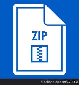 File ZIP icon white isolated on blue background vector illustration. File ZIP icon white