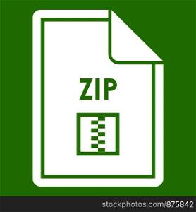 File ZIP icon white isolated on green background. Vector illustration. File ZIP icon green