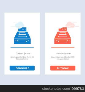 Files, Accounting, Accounts, Data, Database, Inbox, Storage Blue and Red Download and Buy Now web Widget Card Template