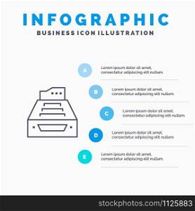 Files, Accounting, Accounts, Data, Database, Inbox, Storage Line icon with 5 steps presentation infographics Background