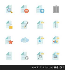 Files and documents color flat icons set vector graphic illustration. Files and documents color flat icons set