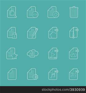 Files and documents thin lines icons set vector graphic illustration. Files and documents thin lines icons set