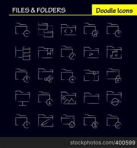 Files And Folders Hand Drawn Icon Pack For Designers And Developers. Icons Of Connect, Folder, Network, Files, Edit, Folder, Pencil, Write, Vector