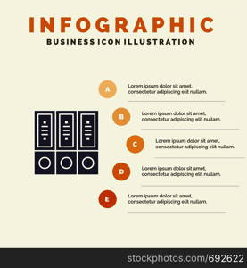 Files, Archive, Data, Database, Documents, Folders Solid Icon Infographics 5 Steps Presentation Background