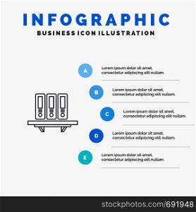 Files, Archive, Data, Database, Documents, Folders, Storage Line icon with 5 steps presentation infographics Background