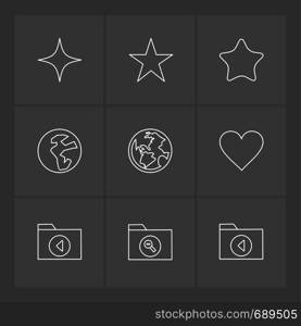 files , folders , globe , world , stars , icon, vector, design, flat, collection, style, creative, icons , heart ,