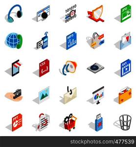 Files icons set. Isometric set of 25 files vector icons for web isolated on white background. Files icons set, isometric style