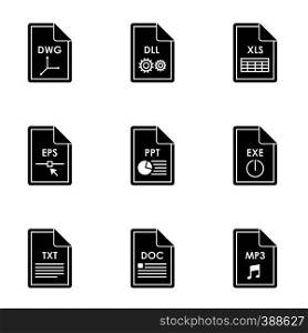 Files icons set. Simple illustration of 9 files vector icons for web. Files icons set, simple style