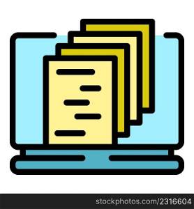 Files on monitor icon. Outline files on monitor vector icon color flat isolated. Files on monitor icon color outline vector