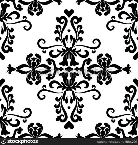 Filigree Damask Seamless Pattern. Black and White. Decorative texture. Mehndi patterns. For fabric, wallpaper, venetian pattern,textile, packaging. . Filigree Damask Pattern, Decorative texture.