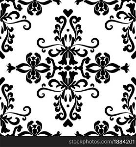 Filigree Damask Seamless Pattern. Black and White. Decorative texture. Mehndi patterns. For fabric, wallpaper, venetian pattern,textile, packaging. . Filigree Damask Pattern, Decorative texture.