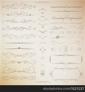 Filigree set of calligraphic elements for design. vector
