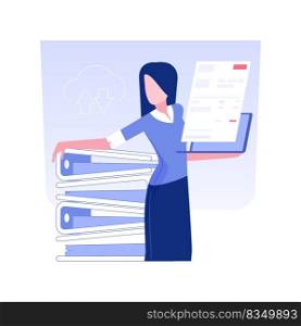 Filing online form isolated concept vector illustration. Businessman with laptop filing tax form online, e-documents creation, modern technology, electronic report service vector concept.. Filing online form isolated concept vector illustration.