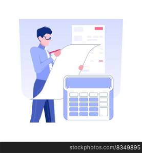 Filing tax form isolated concept vector illustration. Businessman filling out the tax form, signing documents, budget accounting, governmental source of income, money revenue vector concept.. Filing tax form isolated concept vector illustration.