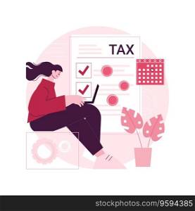 Filing taxes by yourself abstract concept vector illustration. Budget calculation, personal income, gather paperwork, e-file earnings statement documents, savings refund abstract metaphor.. Filing taxes by yourself abstract concept vector illustration.